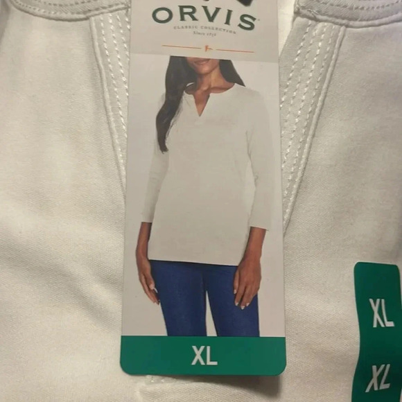 Orvis Ladies Women ¾ Sleeve Split Neck Top, White - Picture 5 of 8